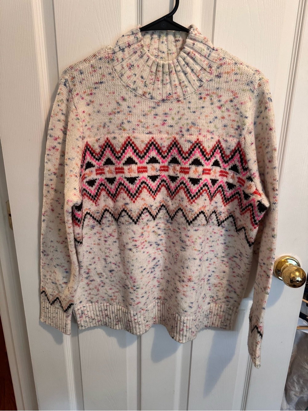 LOFT Cream Speckled Fair Isle Turtleneck Sweater